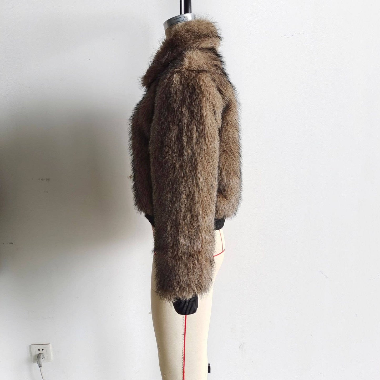 Lapel long-sleeved faux fur patchwork jacket