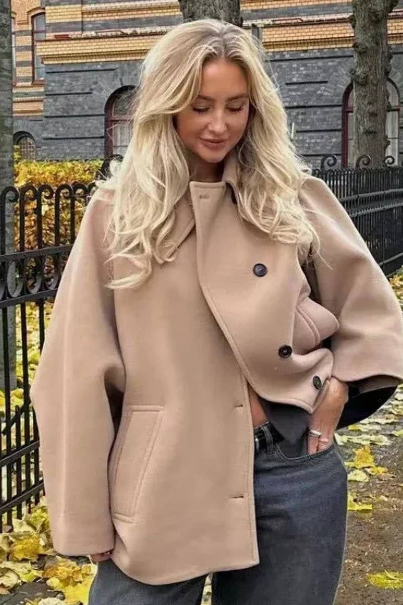 CWOCO1061_SINGLE-BREASTED LAPEL LOOSE WOOLEN JACKET