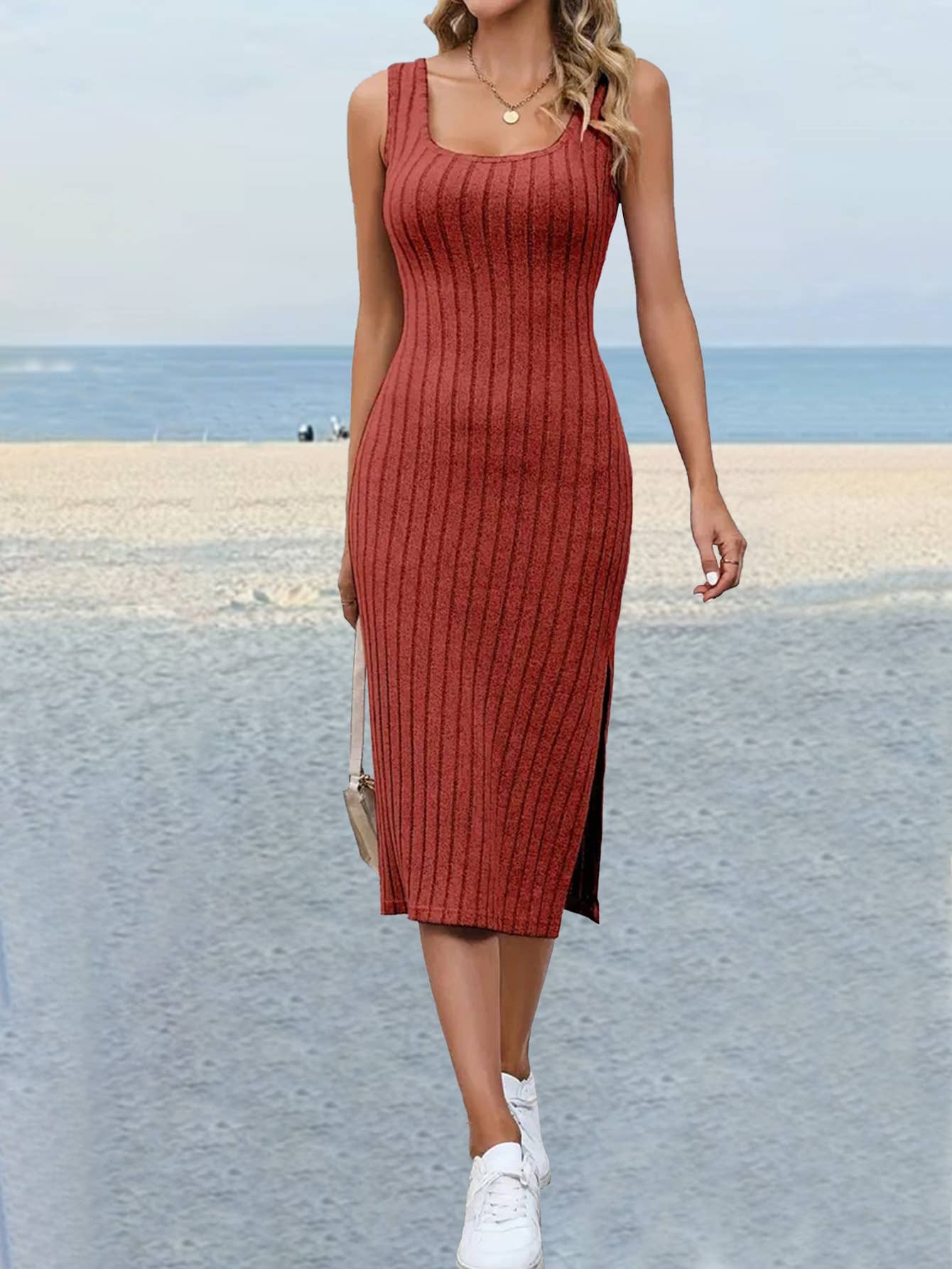 PIT STRIP DESIGN SENSE SIDE SLIT SLIM DRESS