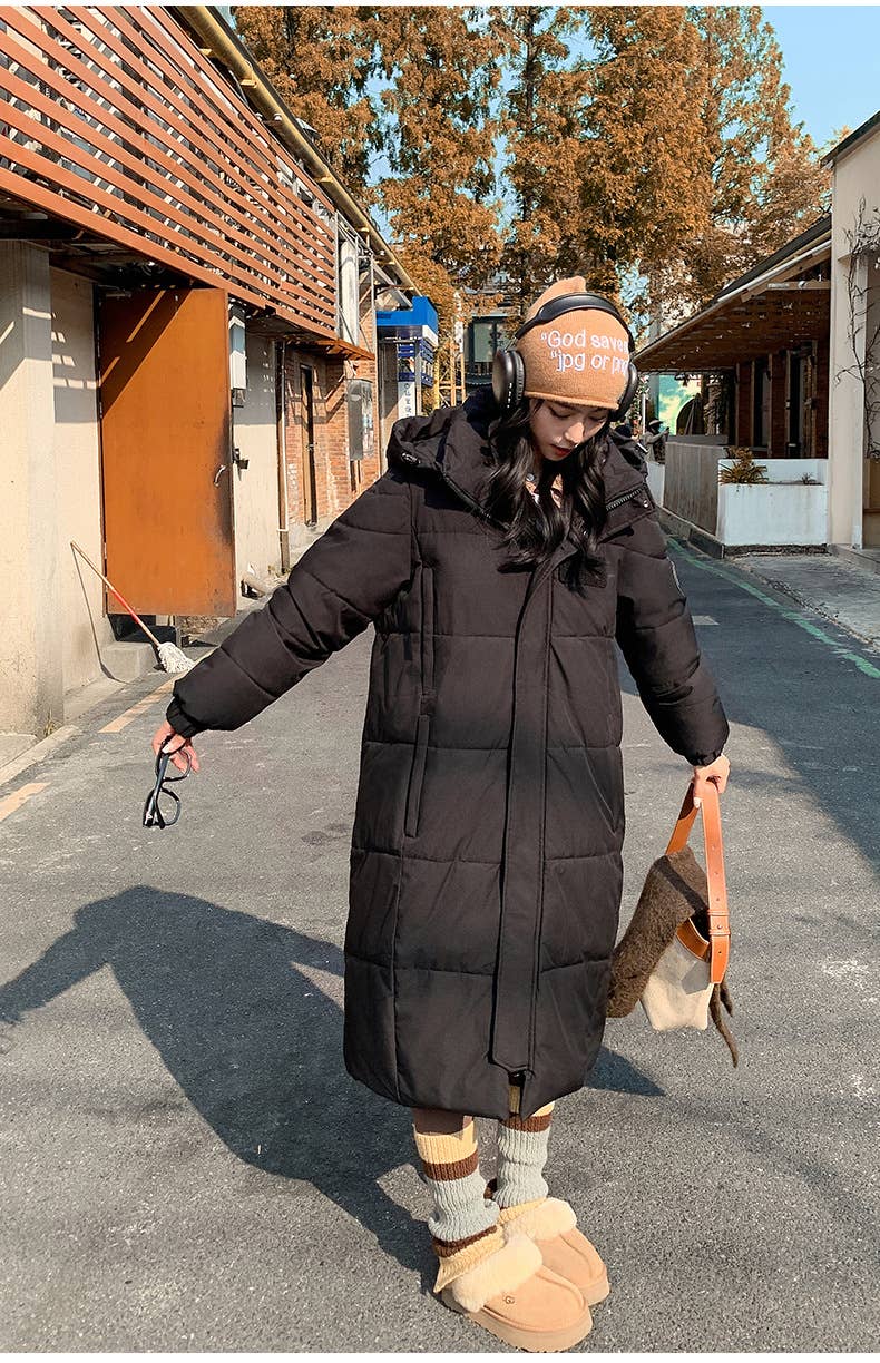 Thick padded jacket long over knee padded jacket