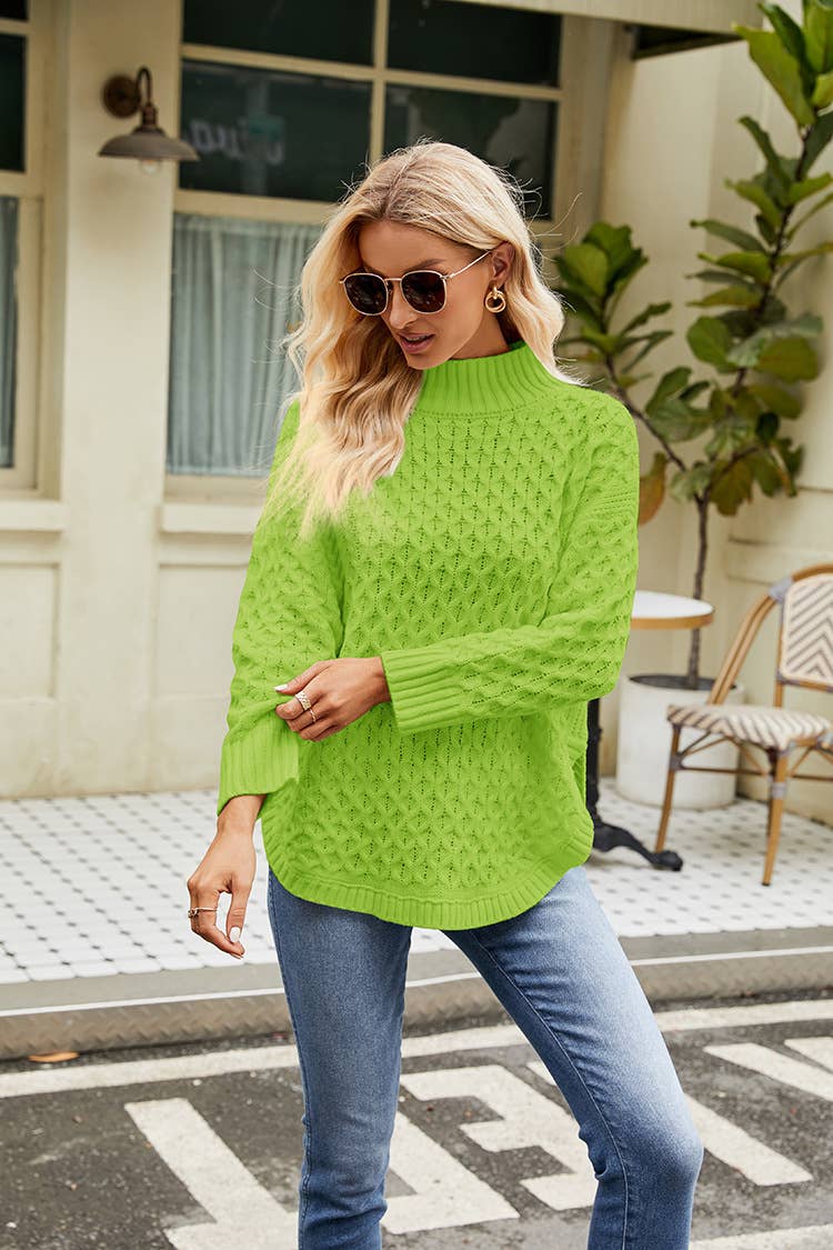 SLOUCHY KNIT SWEATER SOLID COLOR KNIT SWEATER