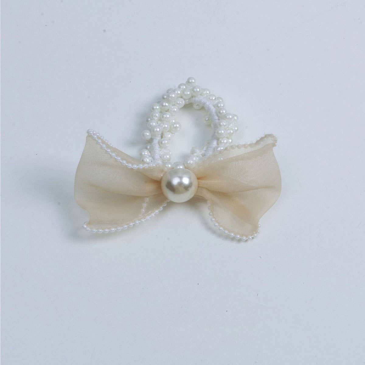 Elegant Organza Bow Pearl Hair Tie for Women