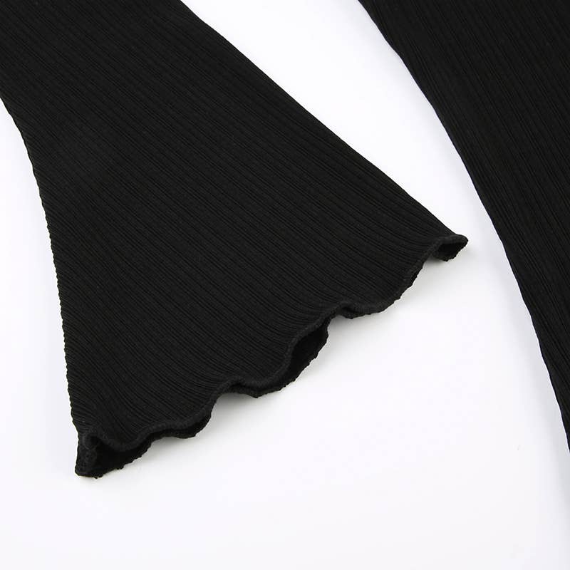 SOLID COLOR FLARED SLEEVE HEAD ROUND NECK T-SHIRT