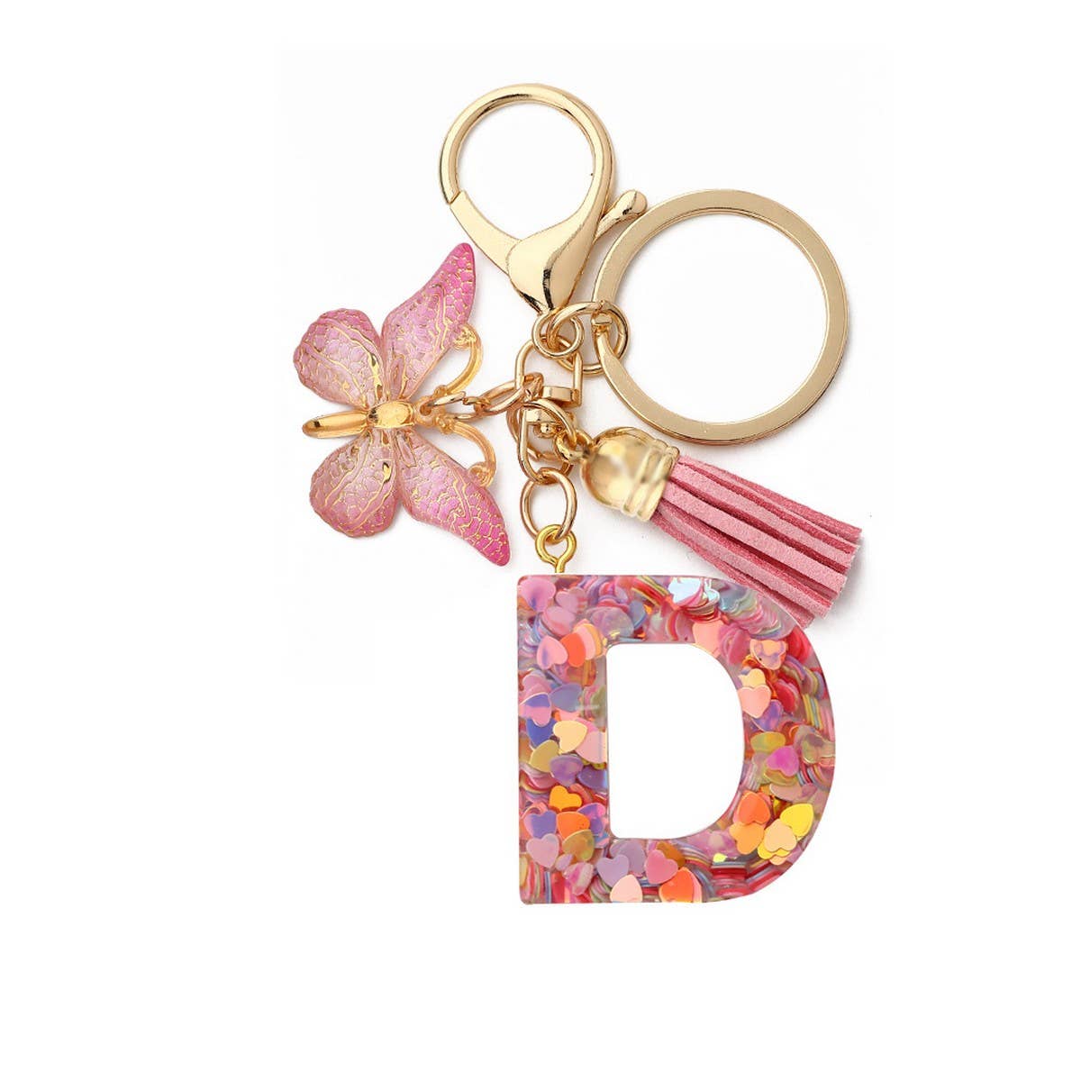 Glitter Resin Letter Butterfly Keychain