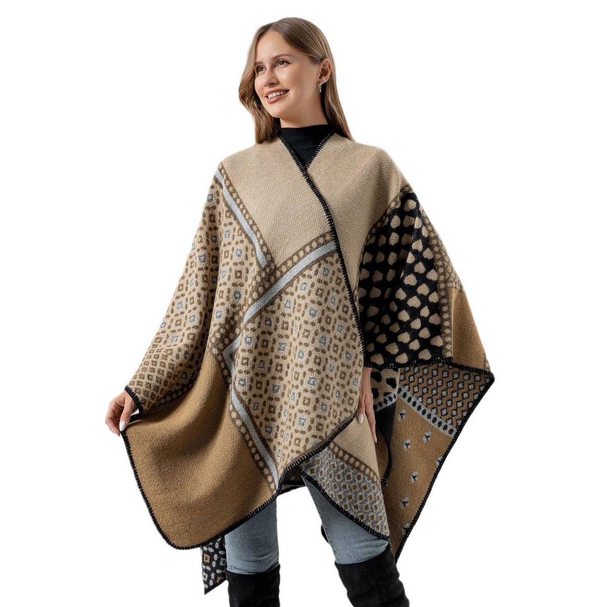 SHAWL SCARF FAUX CASHMERE SLIT CAPE