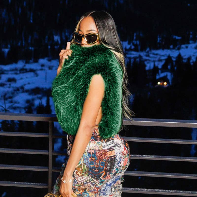 Fashion standing collar fur waistcoat