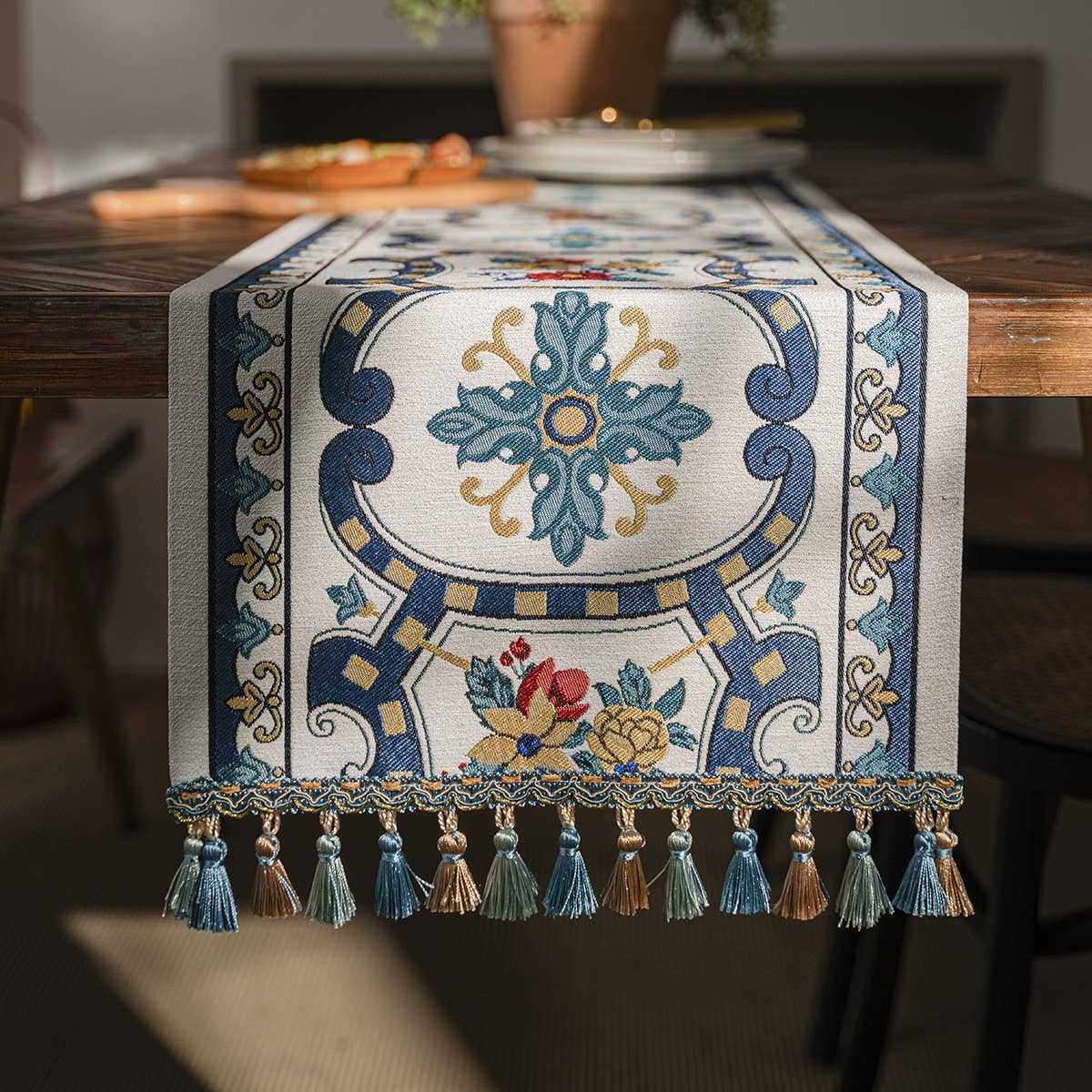 CONTRAST FABRIC FESTIVE TABLECLOTH