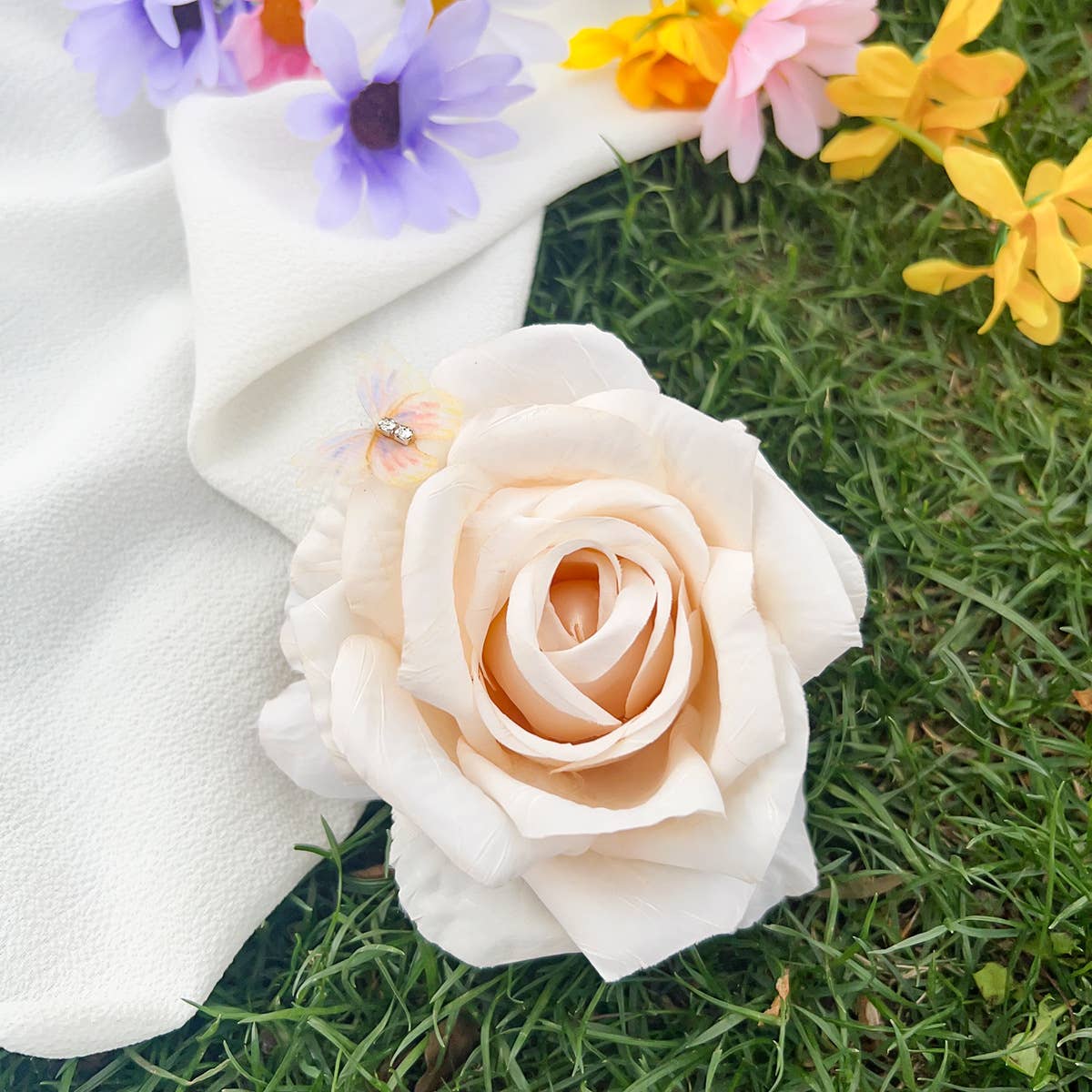 Romantic elegant butterfly plastic rose hairpin