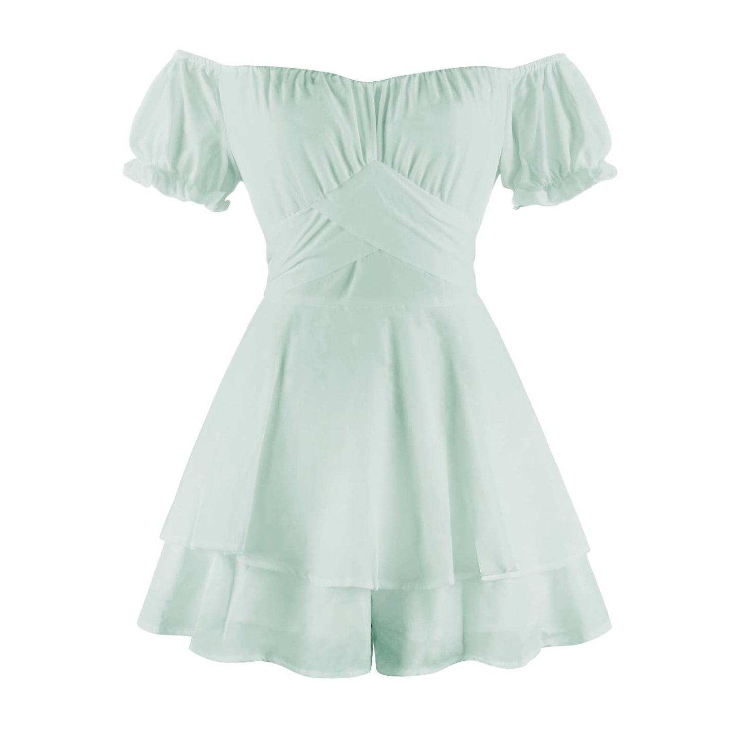 Solid-color one-shoulder lantern-sleeved dress