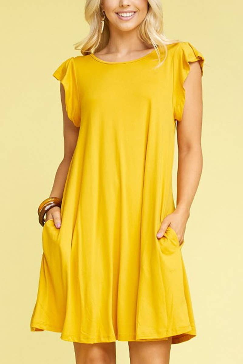 CWDSD10369_RUFFLE DETAILED PRINCESS SEAM DRESS