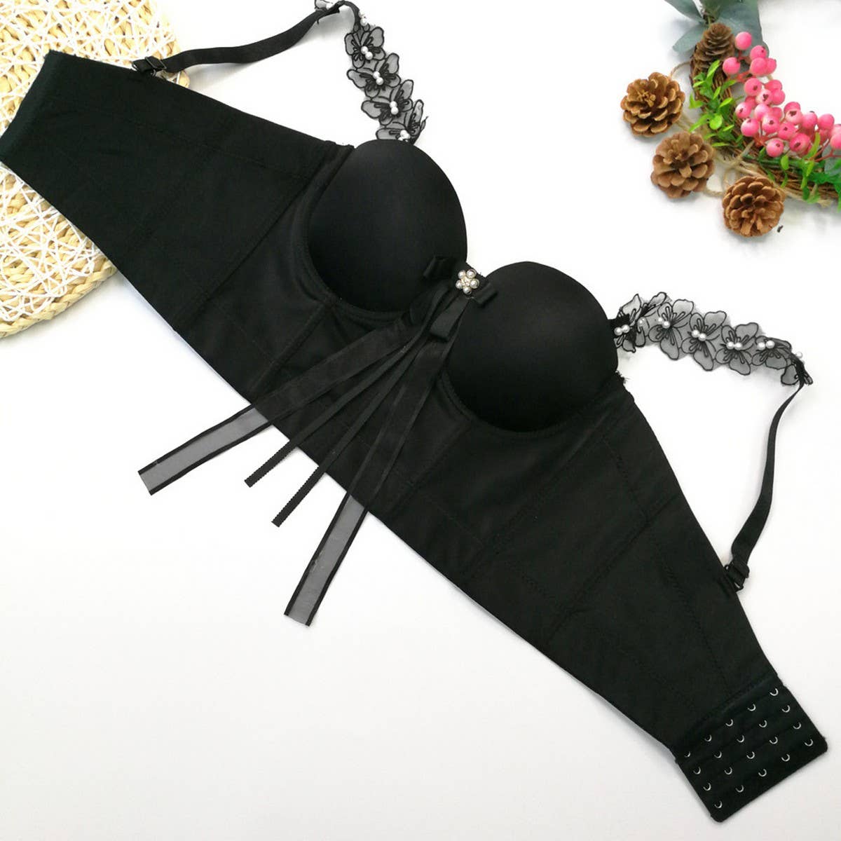 NEW BUTTERFLY LACE HERRINGBONE CORSET