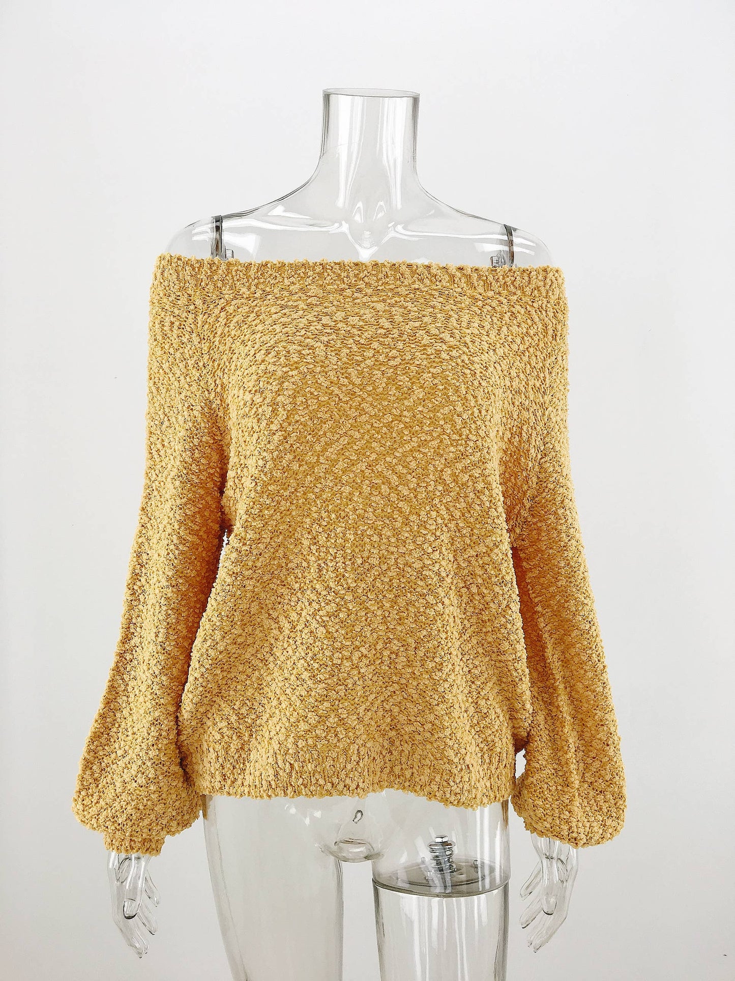 LINE NECK LONG SLEEVE SOLID PULLOVER SWEATER