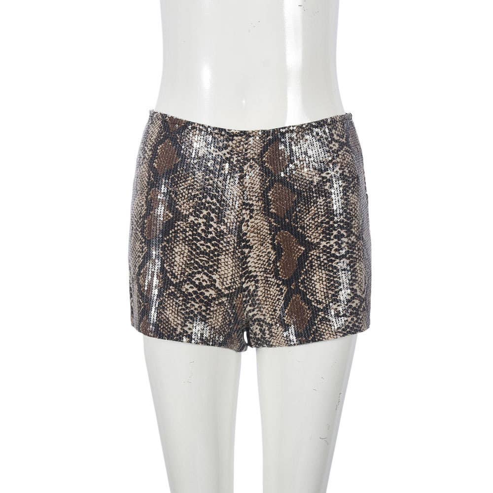 Leopard-print elastic tight-waisted hot pants