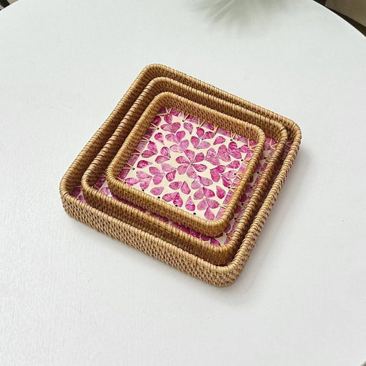 RATTAN COLORFUL SHELL FRUIT TRAY THREE-PIECE SET_CWMM4407