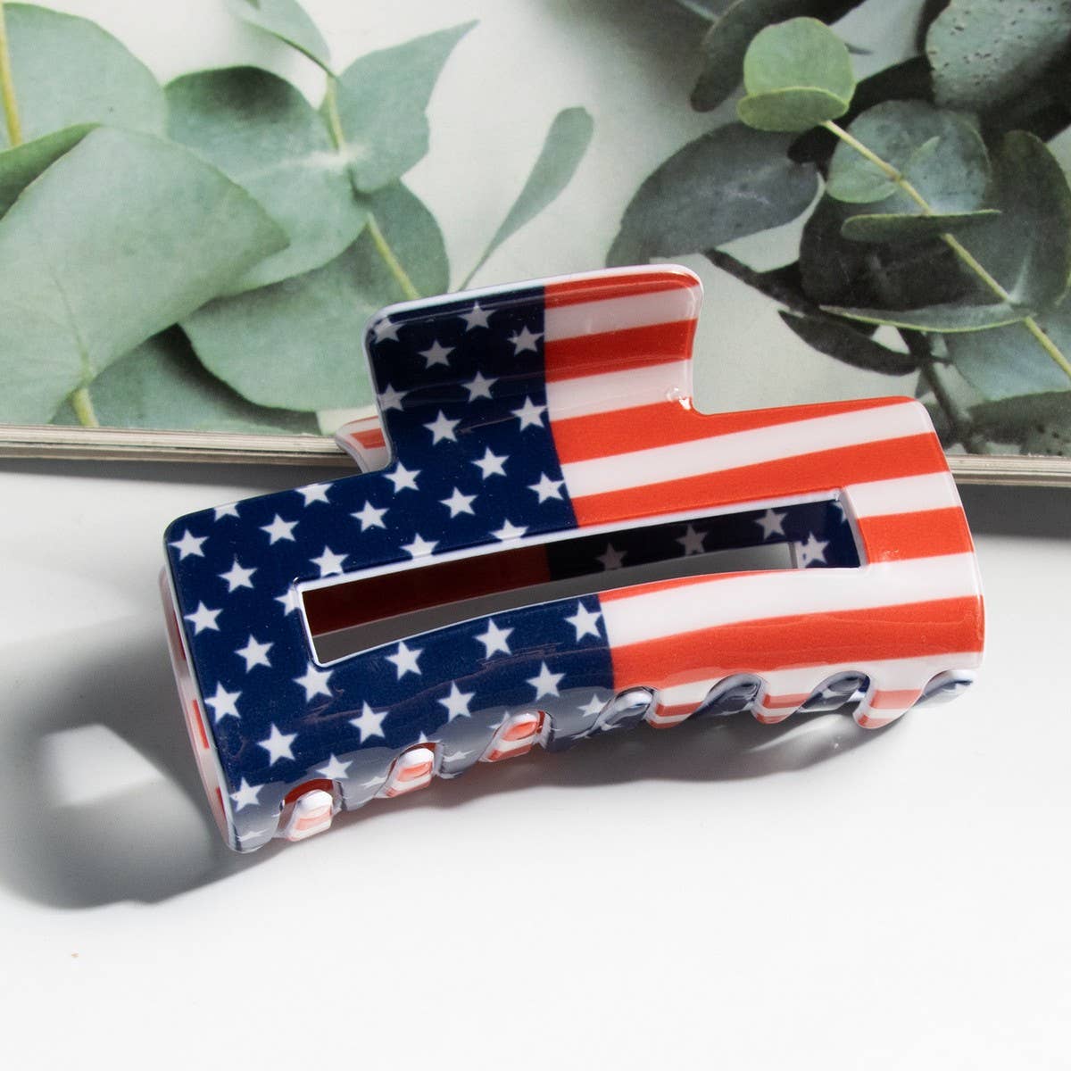 Independence Day Flag Hair Claw PVC Rectangle Clip_CWAHA1263
