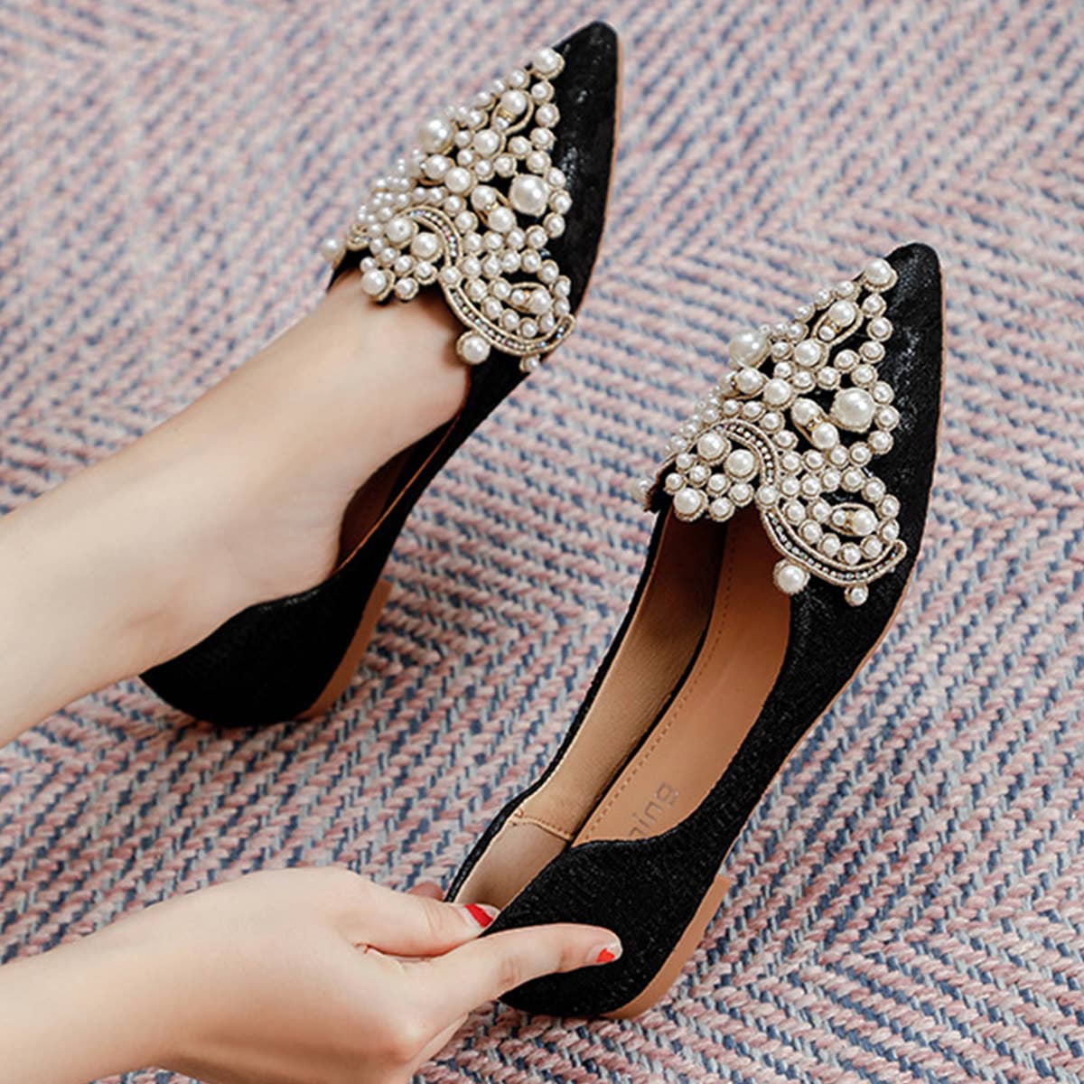 Lace Pearl Ballet Flats for Women, Bridal Style