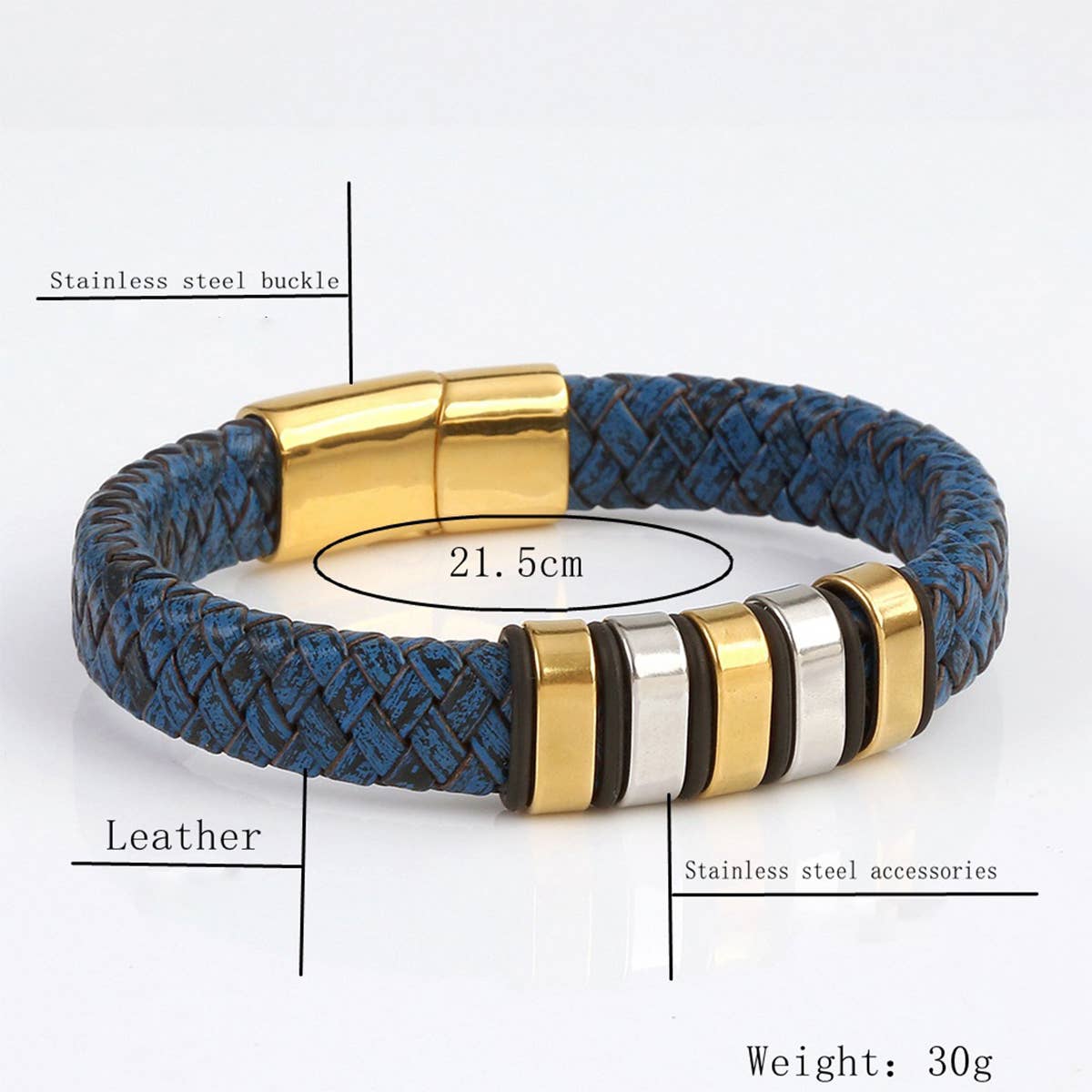 LAKE BLUE LEATHER MAGNET BUCKLE BRACELET