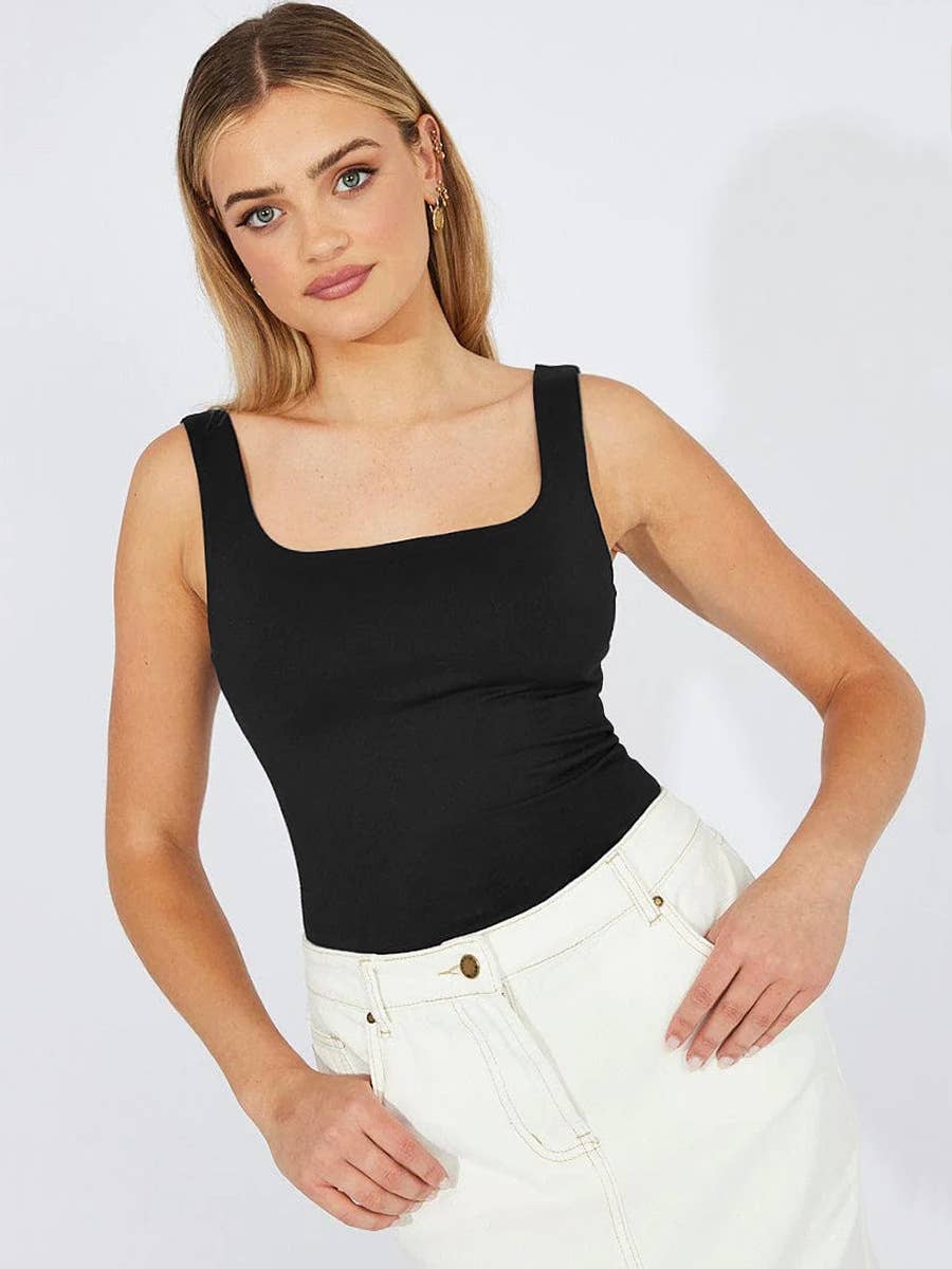 Solid color square neck slimming halter top