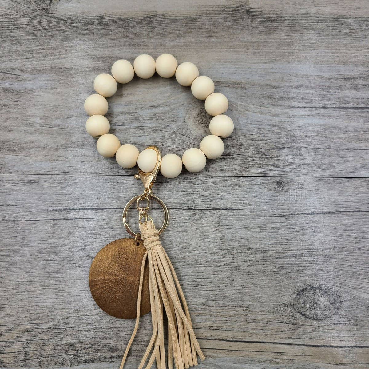 MULTI COLORED WOODEN BEAD BRACELET KEYCHAIN