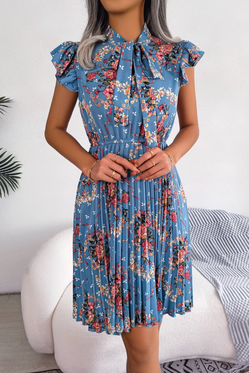 CWDSD4652_PLEATED SUMMER FLOWER DRESS WITH WAIST TUCKED