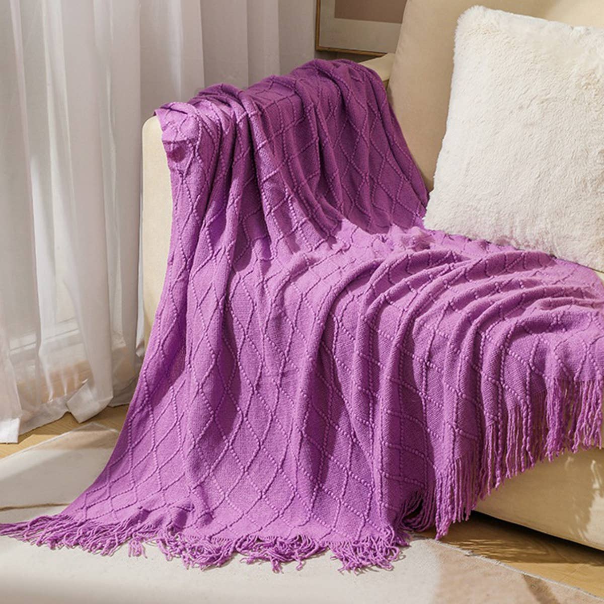 KNITTED TASSEL THIN BLANKET SOFA BLANKET