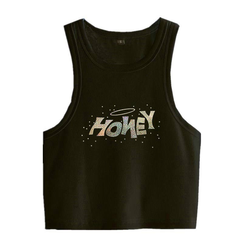 HONEY letter laser glitter crop tank top