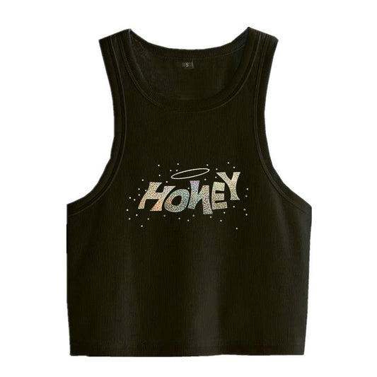 HONEY letter laser glitter crop tank top