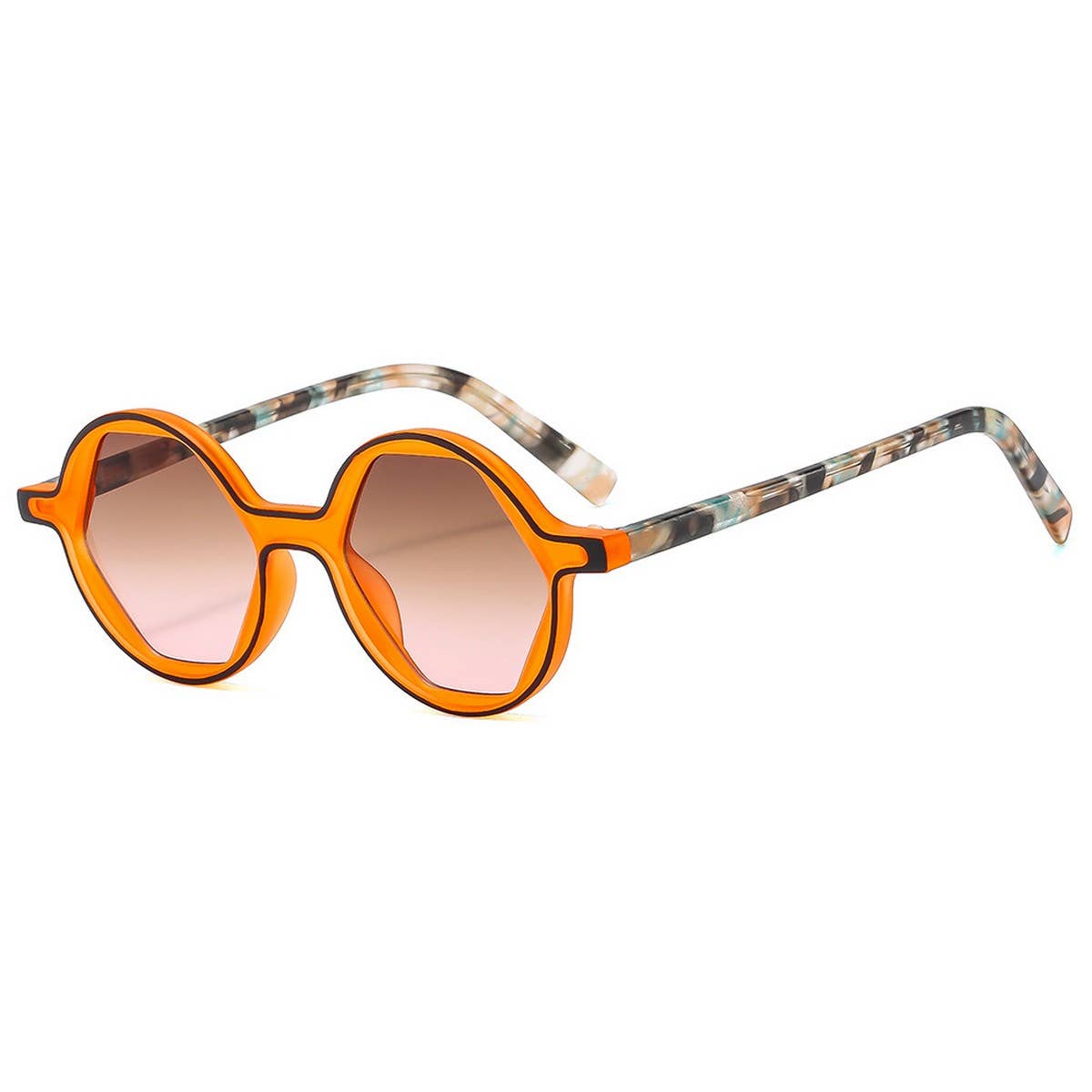 Floral Arm Hexagon Round Sunglasses Cute Look