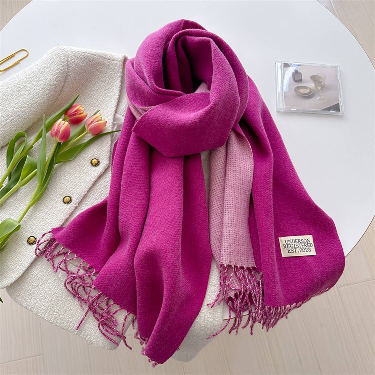 Double Sided Faux Cashmere Scarf-Solid Color Shawl