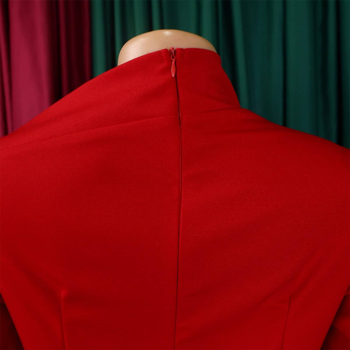 FASHION LONG SLEEVE OBLIQUE NECKSTRETCH KNIT DRESS_CWDMD3675