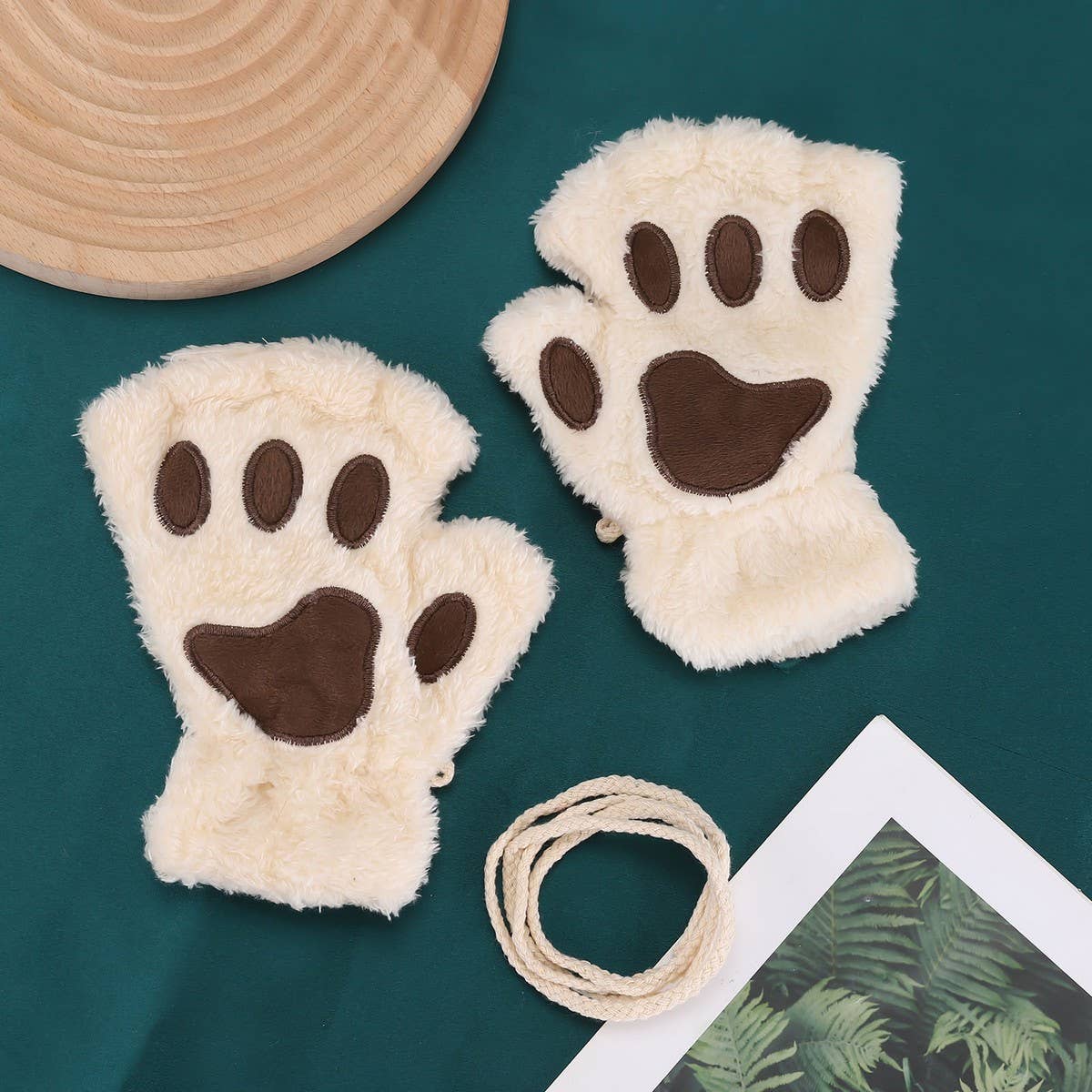 CARTOON CAT PAW BEAR PAW PLUSH HALF FINGER GLOVES_CWAG0175