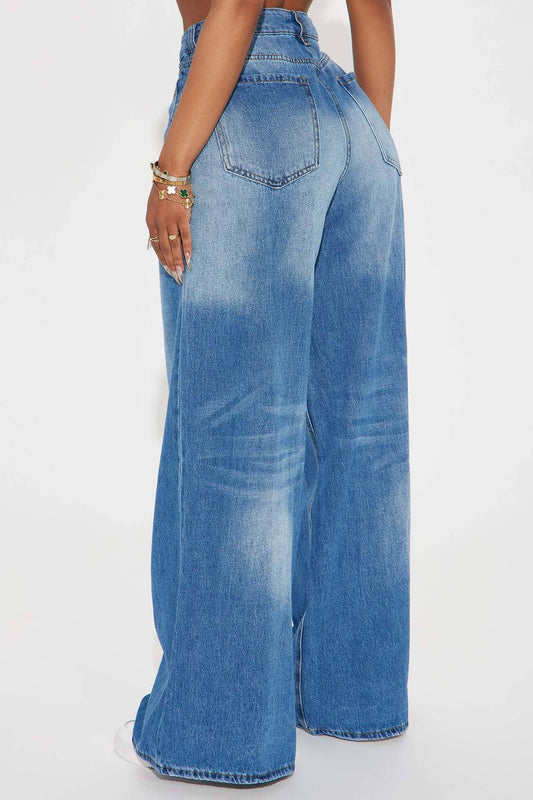 VINTAGE WHITE MULTI-CRAFT WIDE LEG BAGGY JEANS