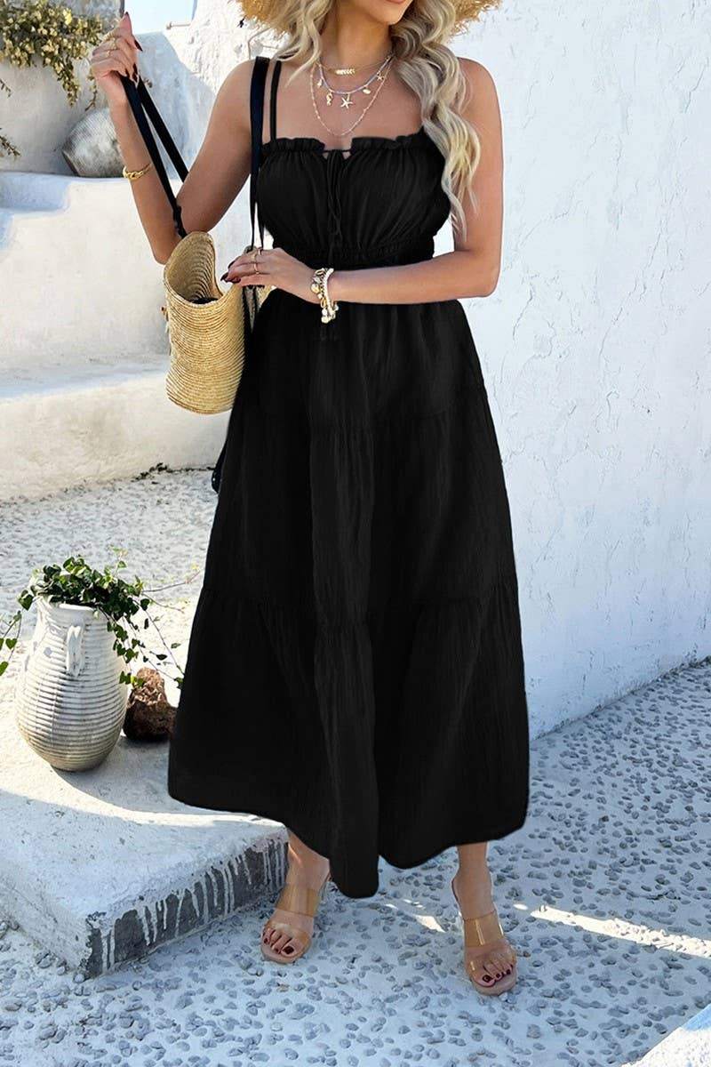 CWDHL0898_SUMMER CASUAL HIGH WAIST STITCHING SUSPENDER DRESS