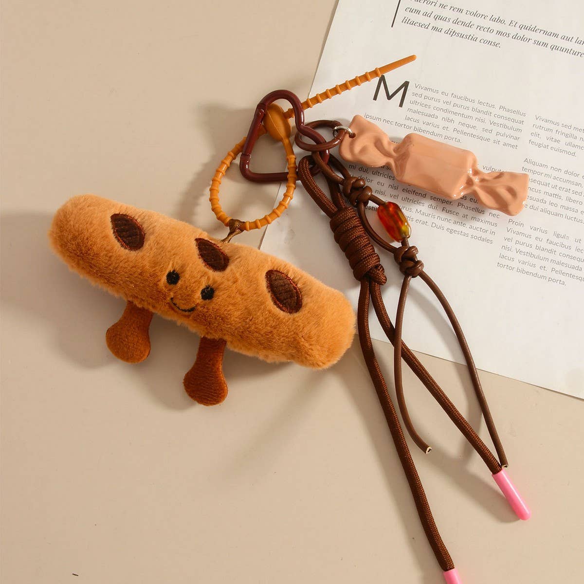 Creative Plush Baguette & Croissant Keychain Charm