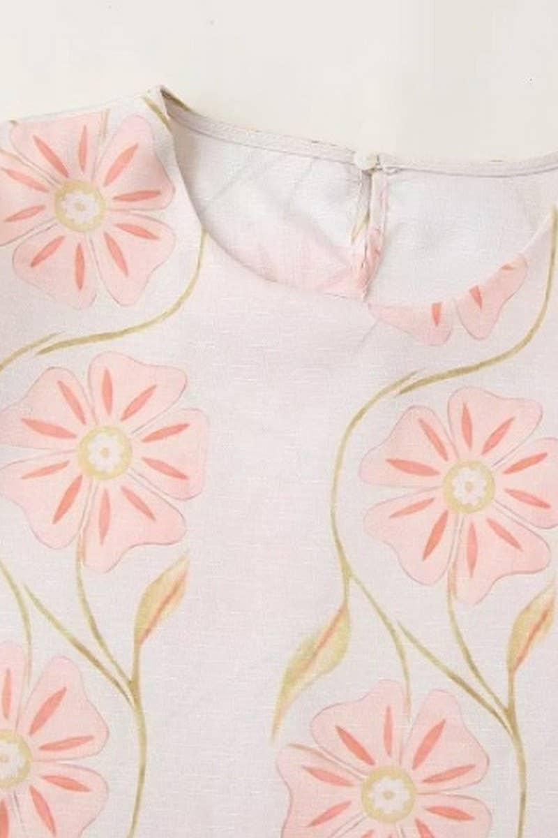 CWDSD6614_PINK ROUND NECK FLORAL SLEEVELESS DRESS