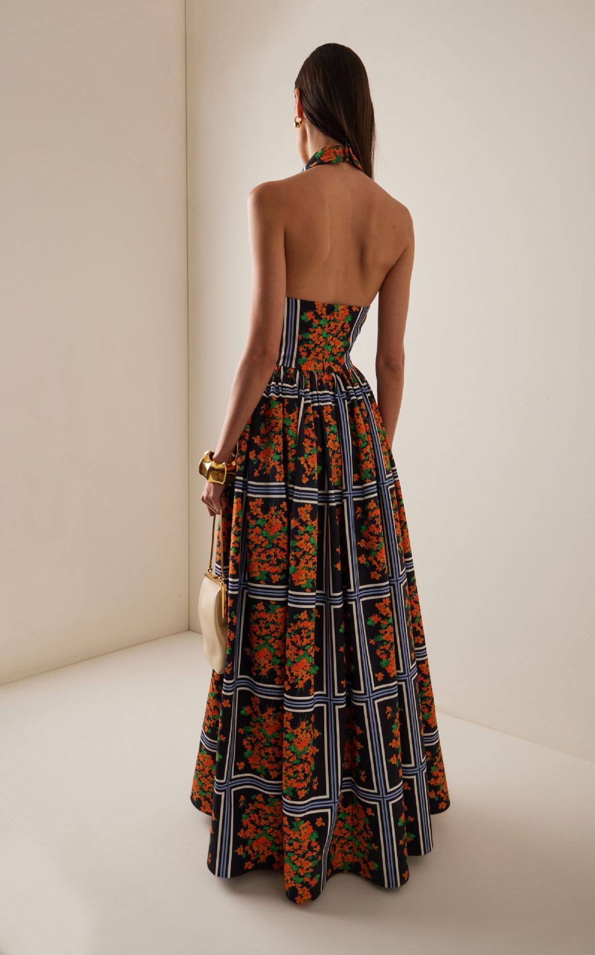 Sexy halter lapel print long elegant halter dress