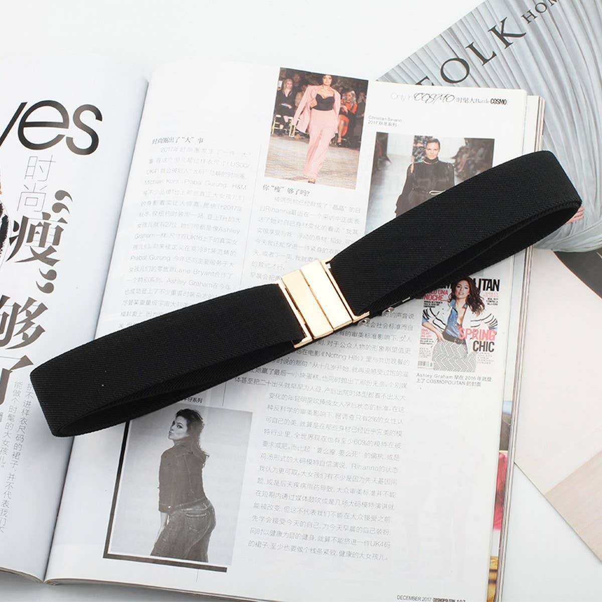 CWABE0550_PERFORATION FREE METAL SQUARE BUCKLE ELASTIC BELT