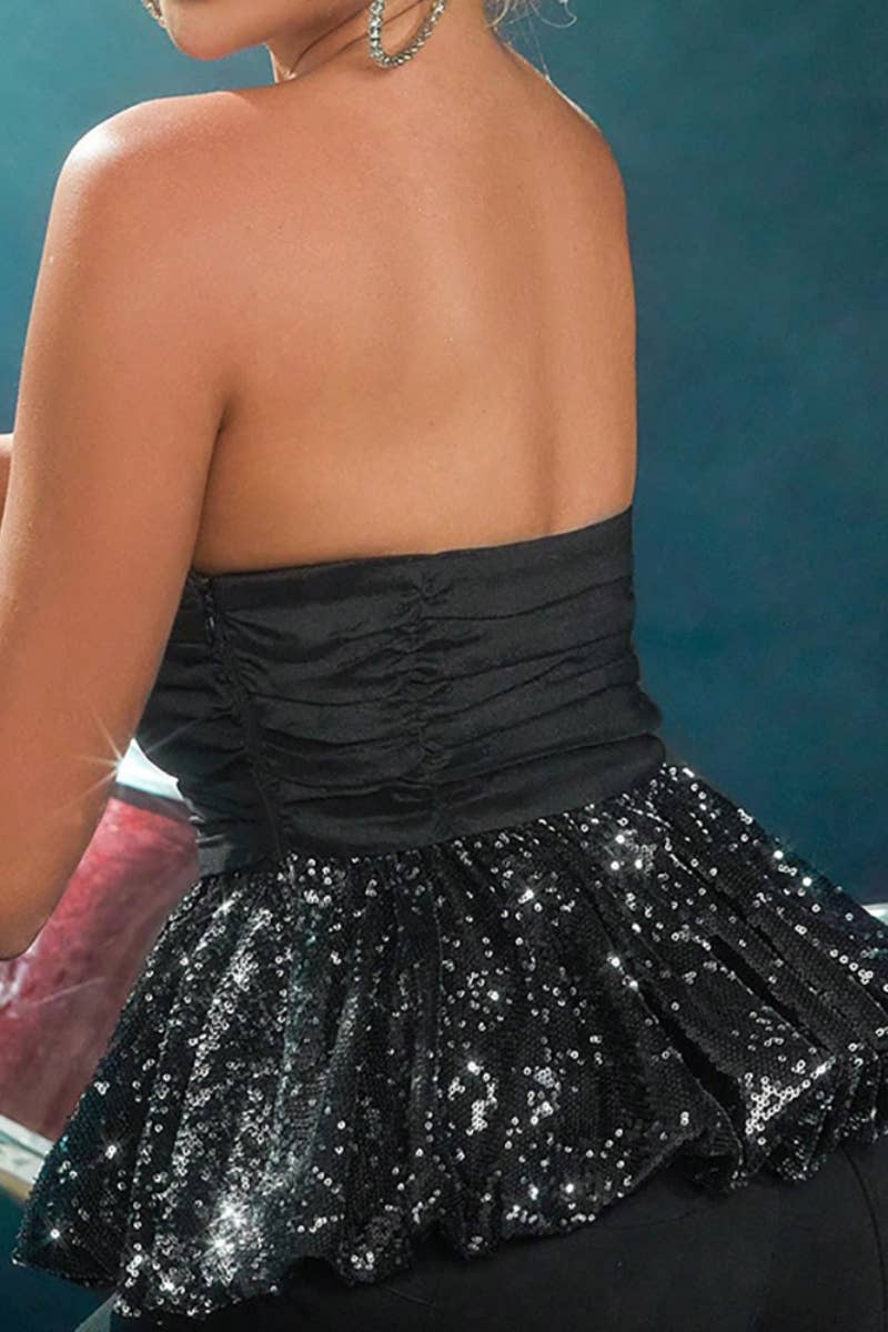 CWDSD4299_SEXY STRAPLESS SEQUIN BOW MINI DRESS