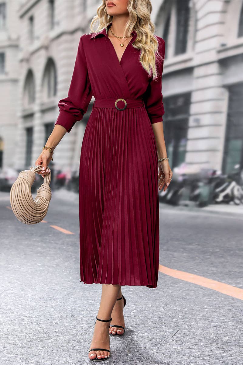 CWDMD4443_SPRING AND AUTUMN HIGH-END SOLID COLOR DRESS