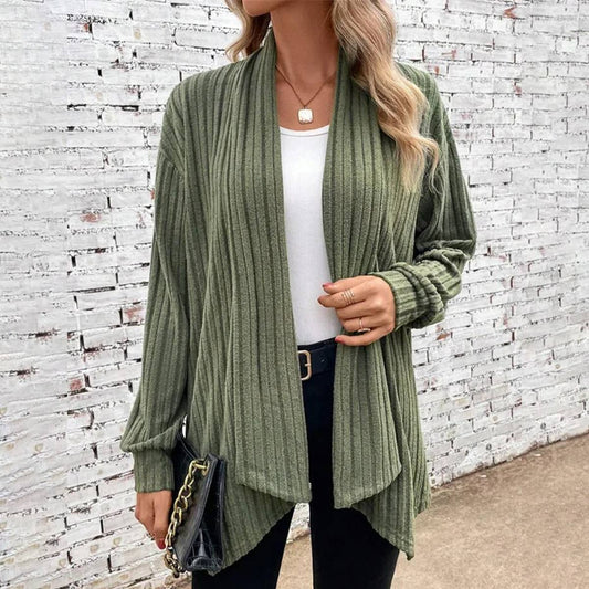 SCARF COLLAR SOLID COLOR CARDIGAN LOOSE KNIT COAT