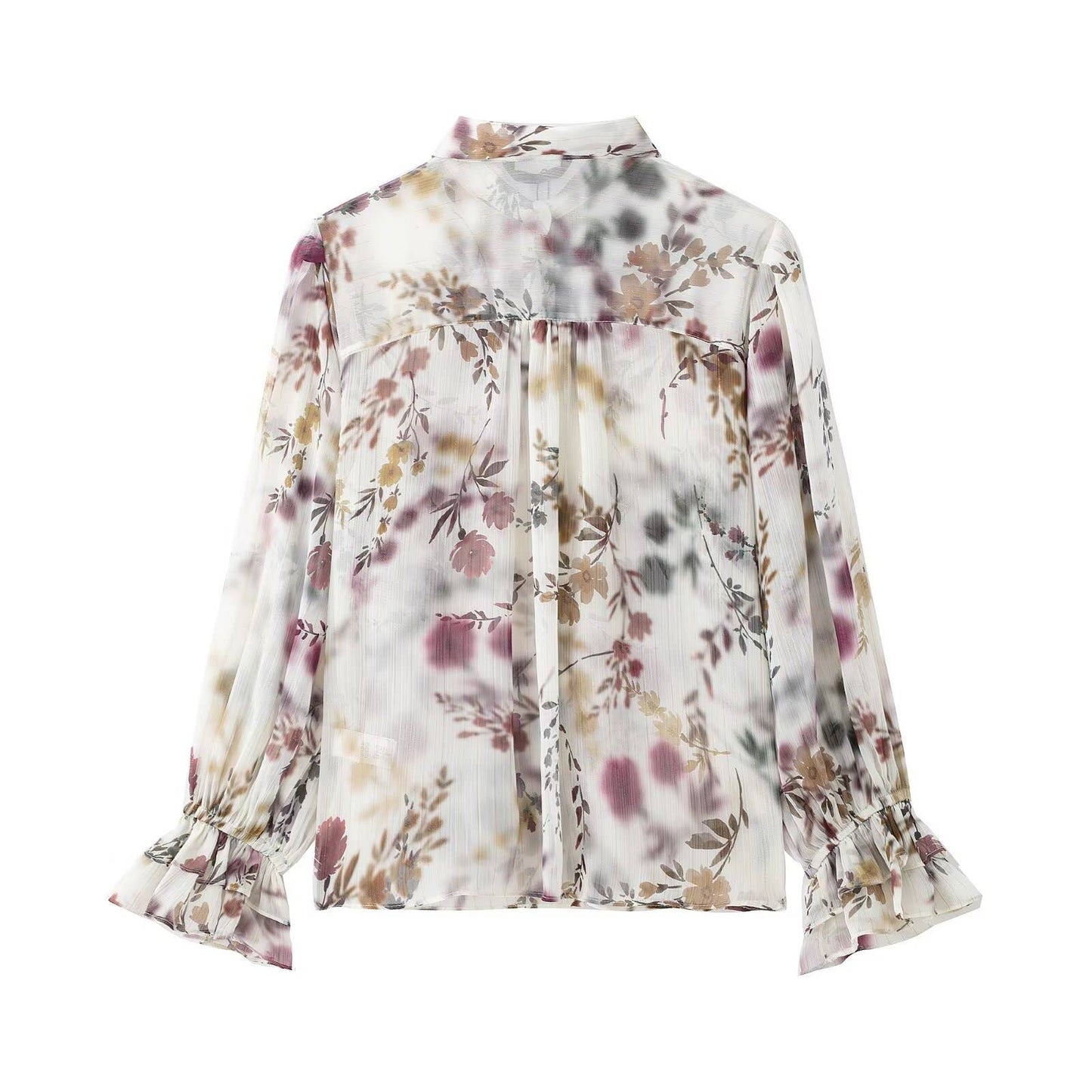 Long sleeve metallic thread print lapel shirt