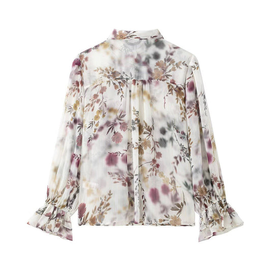 Long sleeve metallic thread print lapel shirt