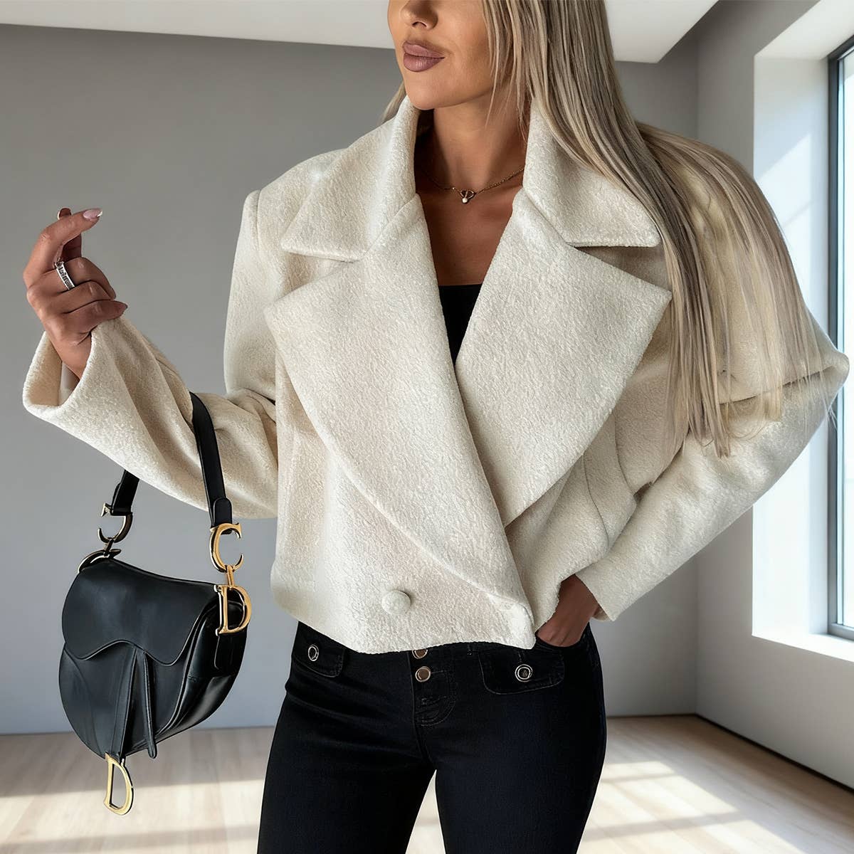 Wool oversized collar solid color coat