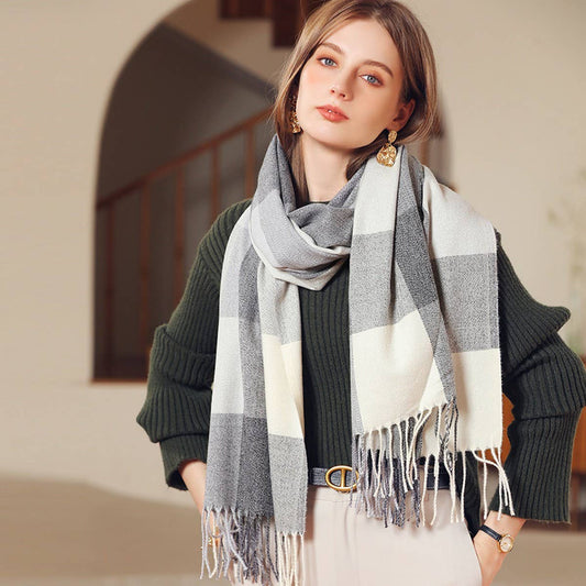 WINTER THICK WARM SHAWL KNIT LARGE PLAID SCARF