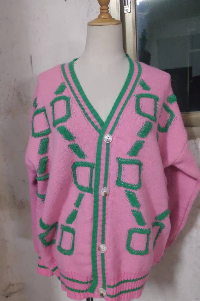 CWOCAL1610_3D PATTERN LONG-SLEEVED KNITTED CARDIGAN