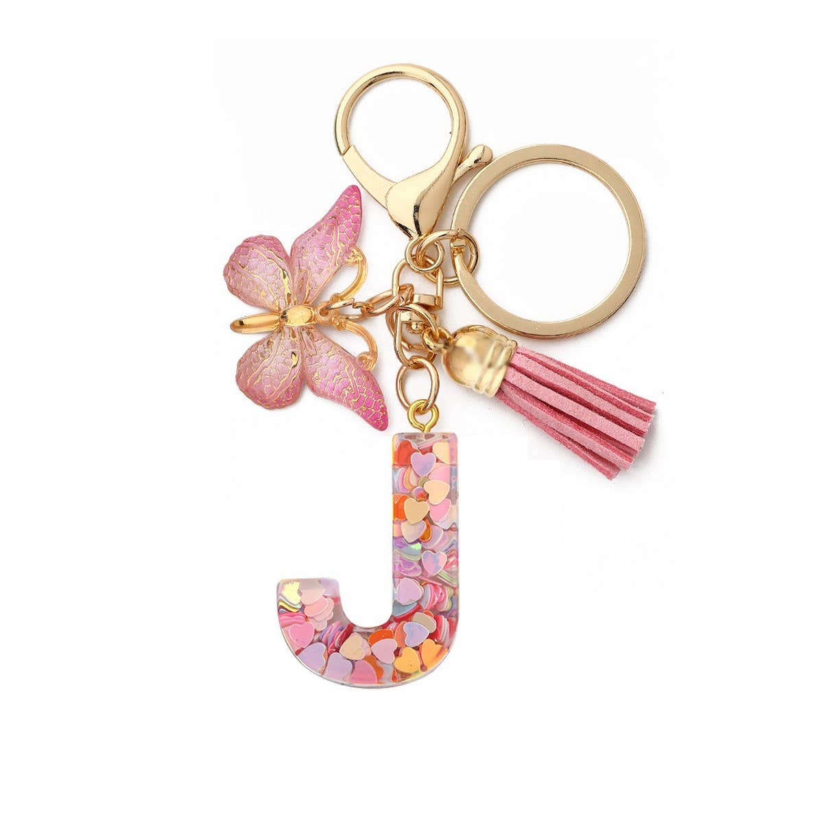 Glitter Resin Letter Butterfly Keychain