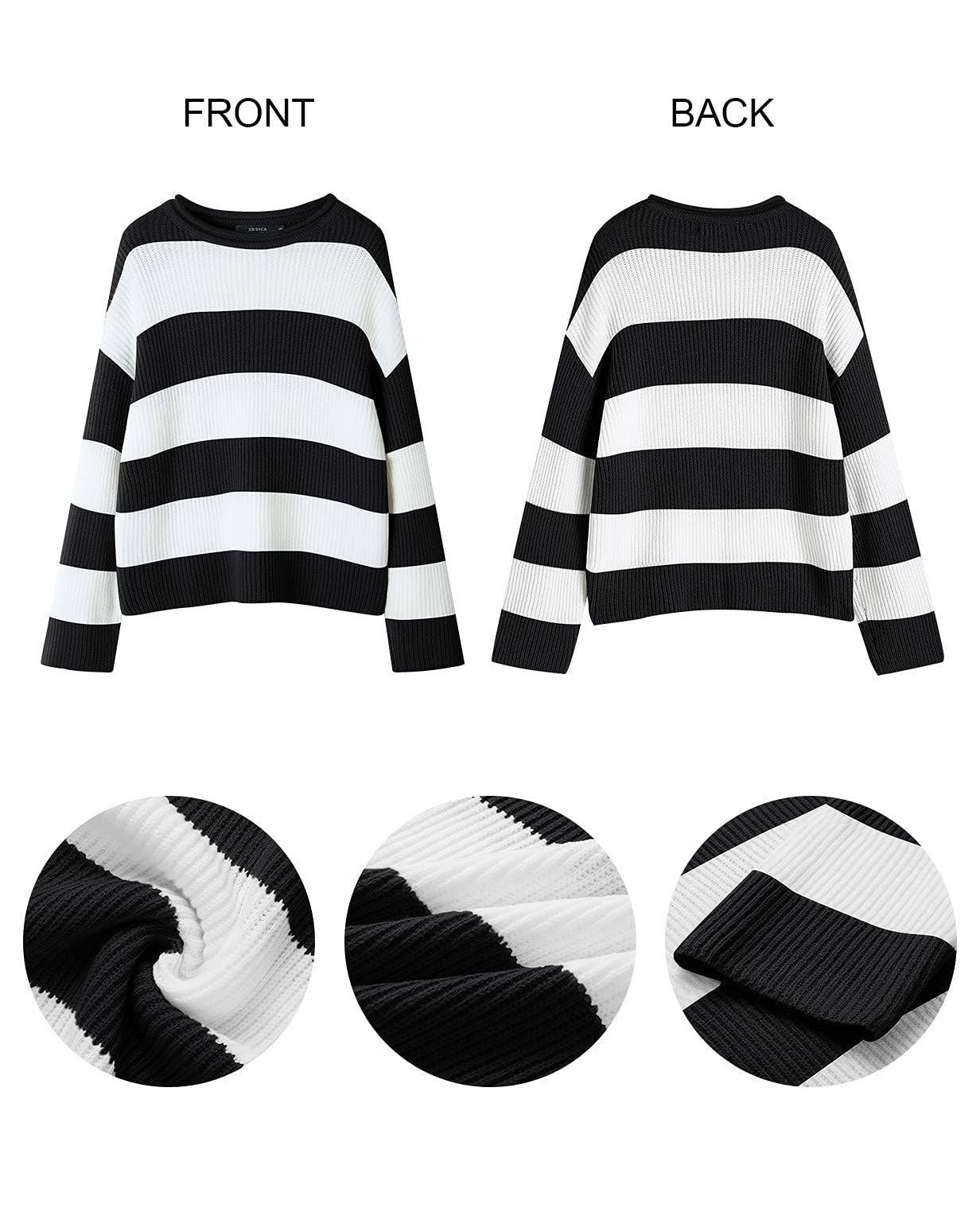 Temperament crew-neck long sleeve color striped sweater