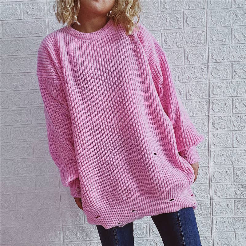 WOSWL1296_Crew Neck Pullover Casual Long Sleeve Sweater