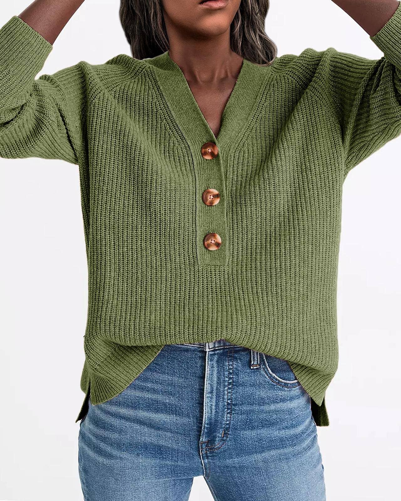 KNIT PULLOVER V-NECK SINGLE BREASTED SWEATER