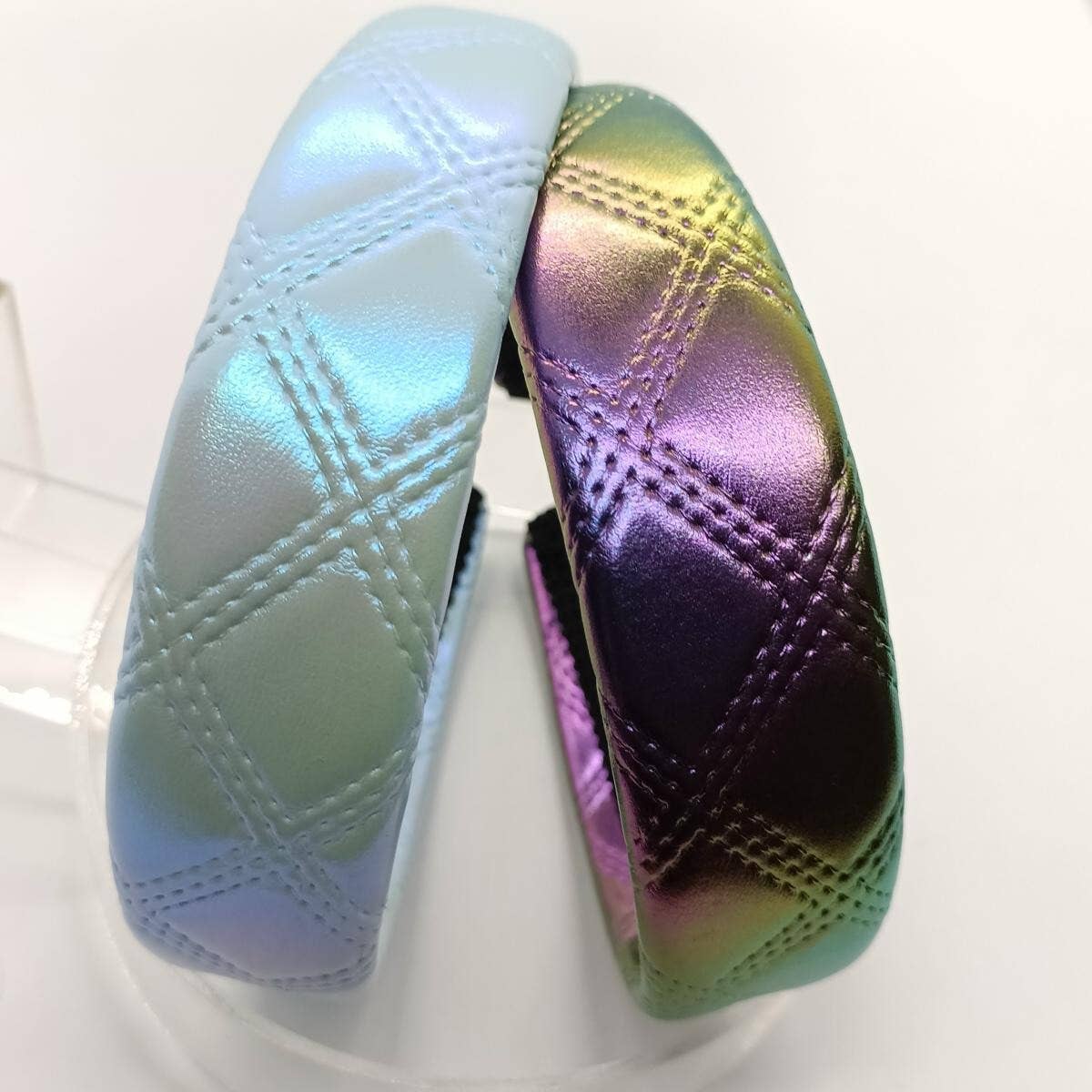 New Pearl AB Metallic Dark Grid PU Headband